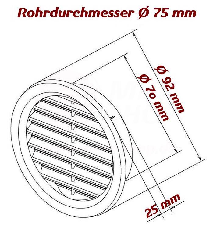Lüftungsgitter Garage ASA Kunststoff Tür Bad WC Zuluft Abluft rund